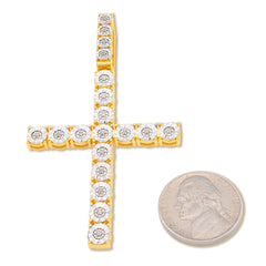 925 Sterling Silver 7.8gms 0.6 CTW Real Diamond Solitaire Yellow Cross Pendant Illusion Charm