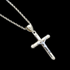 1/10th 10k Gold Bonded 925 Two Tone Tube Crucifix Cross Pendant 1.7g Mens Charm