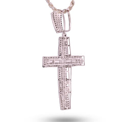 ICED 10k White Gold 11.6g 3.5CTW Real Round/Baguette Diamond Cross Pendant Charm