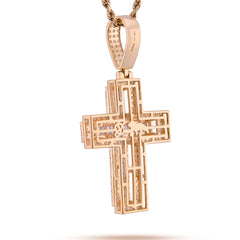 10k Yellow Gold 9.6g 2.8CTW Lab Grown Round/Baguette Diamond Cross Pendant Charm