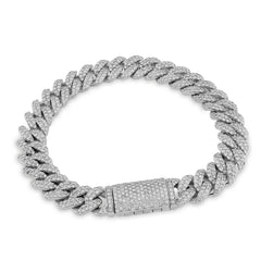 10MM 925 Sterling Silver 42.8gms 9.5CTW Lab Diamond Cuban Link Bracelet 8 Inches