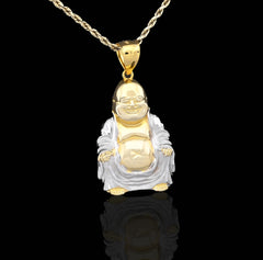 Real 10k Yellow & White Gold 5.5 gms Happy Laughing Buddha Pendant Charm For Men