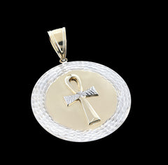 1/10th 10k Gold Bonded 925 Two Tone Ankh Cross Medallion Pendant 6.4gms Charm