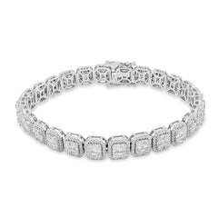 8MM 10k White Gold 30g 5.6CTW Pure Round/Baguette Diamond Square Tennis Bracelet