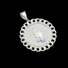 1/10th 10k Gold Bonded 925 Praying Hand Cuban Link Pendant Two Tone 9.6gms Charm