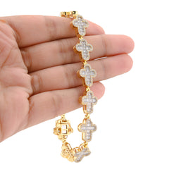10k Yellow Gold 24.2g 4.33CTW Natural Baguette Cross Diamond Bracelet 8In 11.6MM