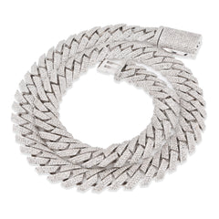 12MM 925 Silver 14.83CTW Natural Diamond Snake Cuban Chain 18In 96.7gms Necklace