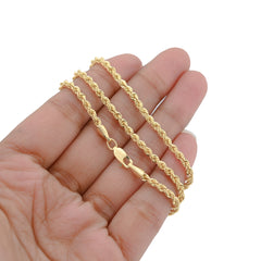 2.5MM Rope Chain Unisex 18 Inch 3.5gm 1/10th 10k Yellow Gold Bonded 925 Necklace