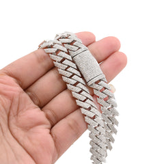 12MM 925 Silver 14.83CTW Natural Diamond Snake Cuban Chain 18In 96.7gms Necklace