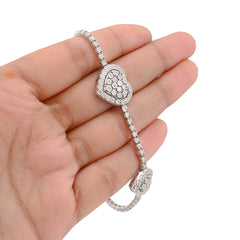 2.5MM 925 Silver 11.8gms 1.15CTW Natural Diamond Heart Tennis Bracelet 7 Inches