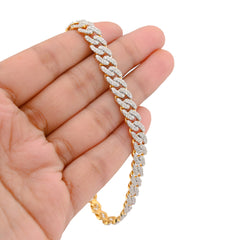 8MM 10k Yellow Gold 17g 3.8CTW Natural Round-Cut Diamond Cuban Bracelet 8 Inches