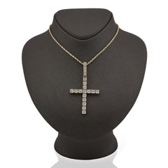 925 Sterling Silver 7.8gms 0.6 CTW Real Diamond Solitaire Yellow Cross Pendant Illusion Charm