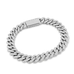 10MM 925 Sterling Silver 42.8gms 9.5CTW Lab Diamond Cuban Link Bracelet 8 Inches