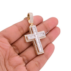 10k Yellow Gold 9.6g 2.8CTW Lab Grown Round/Baguette Diamond Cross Pendant Charm