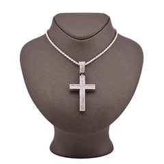 ICED 10k White Gold 11.6g 3.5CTW Real Round/Baguette Diamond Cross Pendant Charm