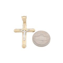1/10th 10k Gold Bonded 925 Two Tone Tube Crucifix Cross Pendant 1.7g Mens Charm