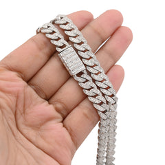 8MM 925 Silver 11.67CTW Pure Diamond 72.6gms Cuban Link ICED Chain 22In Necklace