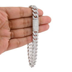 10MM 925 Sterling Silver 42.8gms 9.5CTW Lab Diamond Cuban Link Bracelet 8 Inches