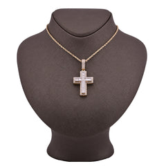 10k Yellow Gold 9.6g 2.8CTW Lab Grown Round/Baguette Diamond Cross Pendant Charm