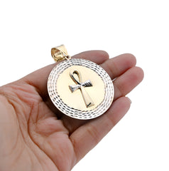 1/10th 10k Gold Bonded 925 Two Tone Ankh Cross Medallion Pendant 6.4gms Charm