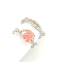 14k White Gold 3.21CTW Lab Diamond Peach Solitaire w/ Infinity Band 6.8g Ring