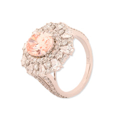 14k White Gold 6.3CTW Lab Diamond Pink Solitaire W/ Tear Small Stones 5g Ring