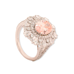 14k White Gold 6.3CTW Lab Diamond Pink Solitaire W/ Tear Small Stones 5g Ring