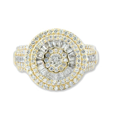 Mens 10k Yellow Gold 2.1CTW Lab Grown Round/Baguette Diamond Circle Ring Size 10