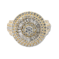 Mens 10k Yellow Gold 2.1CTW Lab Grown Round/Baguette Diamond Circle Ring Size 10