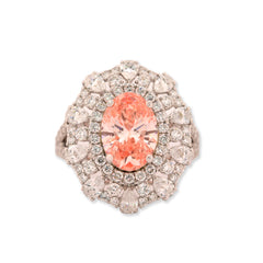 14k White Gold 6.3CTW Lab Diamond Pink Solitaire W/ Tear Small Stones 5g Ring