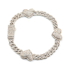 10k White Gold Women 3.25CTW Natural Diamond Cuban Heart Bracelet 14.2g 7Inch