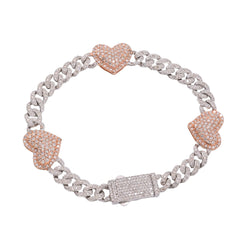 10k White & Rose Gold Women 3.18CT Diamond Cuban Heart Bracelet 13.8g 7In Armlet