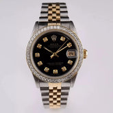 Women 26MM Rolex DateJust SS/10k Gold Black Diamond Dial Jubilee Band Watch