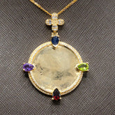 10k Yellow Gold 2.90 CTW Diamond Circle Memory Pendant Clove Bail 4 Stone Pear