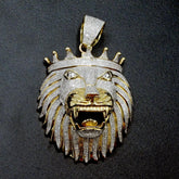 10k Yellow Gold 4 CTW Diamond 3D Lion Head with Crown Pendant 40.64g Men Charm