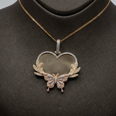 10k Tri Color Gold 1.35 CTW Diamond Butterfly Heart Memory Pendant 20.1g Charm