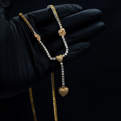 3MM 10k Yellow/Rose Gold 5 CTW Diamond Tennis Heart & Rose Necklace 20" Chain