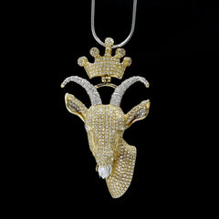 10k Yellow & White Gold 2 CTW Diamond Goat Head Crown Bail Pendant 10.55g Charm