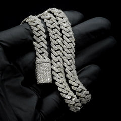 8.3MM Silver 11.23 CTW Diamond Snake Cuban Necklace 54g Chain For Men - 19.5"