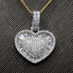 10k White Gold 1.75 CTW Baguette/Round Diamond Heart Pendant Diamond Bail Charm