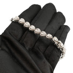 Ladies 10k White Gold 2.1 CTW Diamond Heart Bracelet 14.53g Armlet - 7 Inches