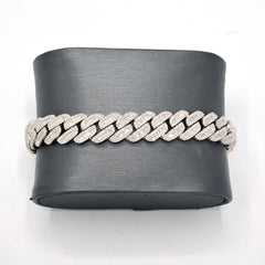 10MM Mens 925 Silver 6.25CTW Round/Baguette Natural Diamond Cuban Bracelet - 8In