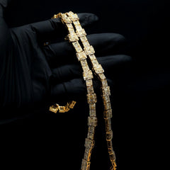 7.5MM 10k Yellow Gold Round/Baguette 22CTW Diamond 22" Tennis Necklace 50g Chain