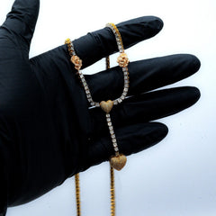 3MM 10k Yellow/Rose Gold 5 CTW Diamond Tennis Heart & Rose Necklace 20" Chain