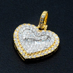 10k Two Tone Gold Baguette/Round 0.85CTW Diamond Heart Pendant 2.9g Women Charm