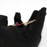 Ladies Elegant 14k Rose Gold 0.05 CTW Diamond Bracelet with Flower & Ruby Stone