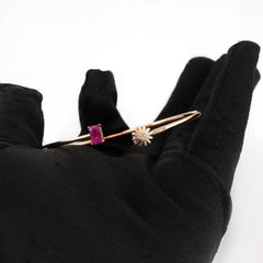 Ladies Elegant 14k Rose Gold 0.05 CTW Diamond Bracelet with Flower & Ruby Stone