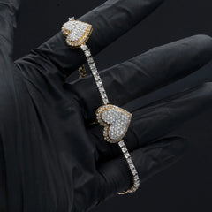 3MM 10k Yellow Gold 2.85CT Diamond 3 Graduating 16MM Heart 7.5" Tennis Bracelet