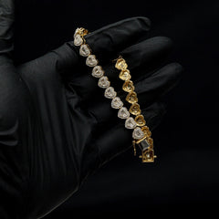 6.5MM 10k Yellow Gold Round/Baguette 1.90 CTW Diamond Heart Tennis 7" Bracelet