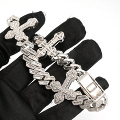 10k White Gold 8.4CTW Natural Diamond Cross Cuban Bracelet 48.05g Armlet - 8.5"